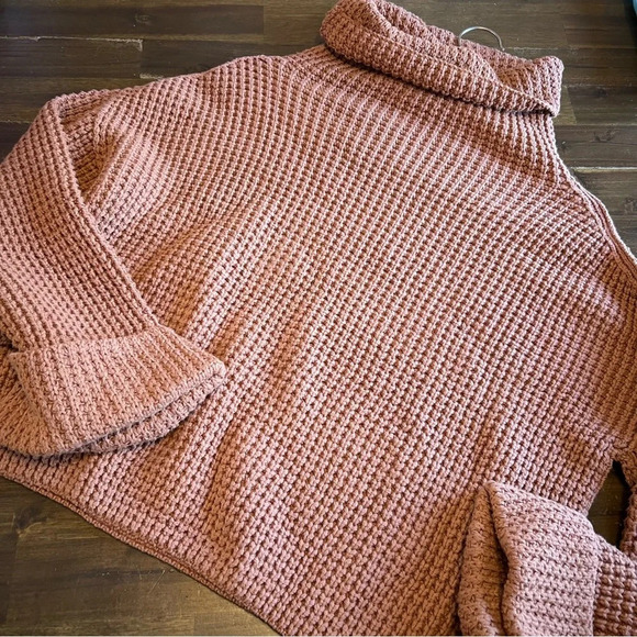 Free People Park City Pullover Terracota Chunky Knit Oversized Waffle Cozy XS - Picture 10 of 11